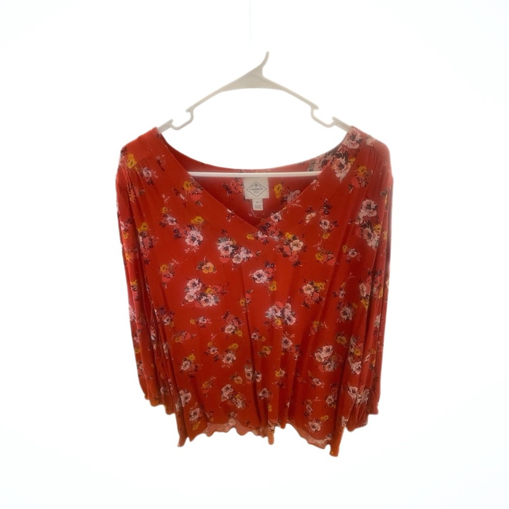 St. John's Bay Floral V-Neck Blouse - Orange/Red - Size XL